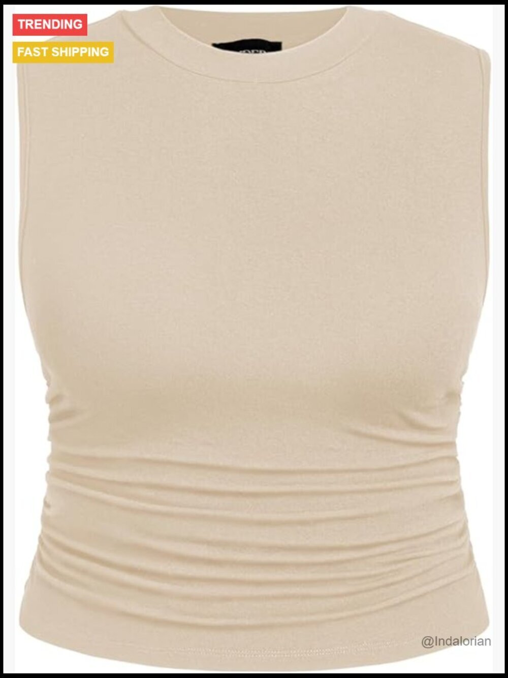 Plus Size Sleeveless Ruched Crew Neck Crop Tank Top